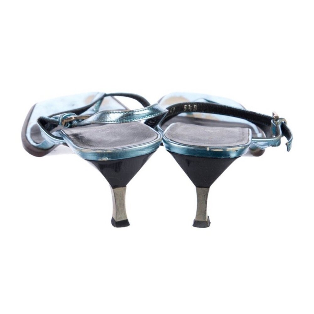 Gucci Authentic Solid Blue Metallic Slingback Low… - image 4